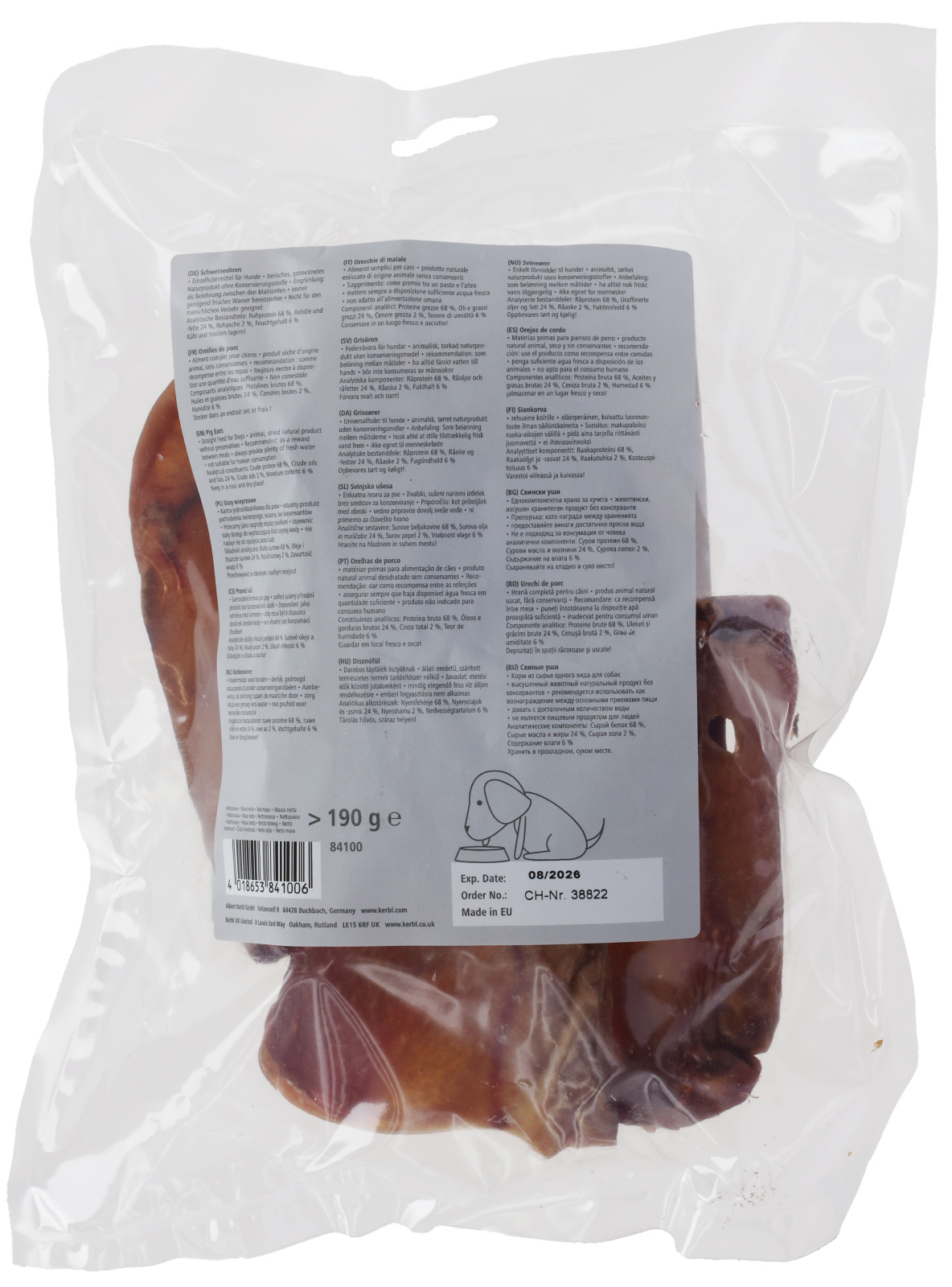 Kerbl Pet Pig Ears Orecchie Maiale Snack Cane Naturale