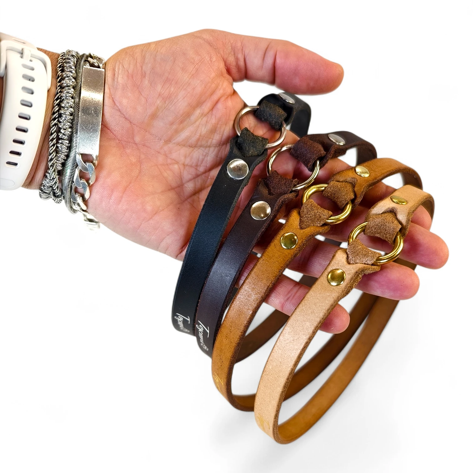 Toscani Cuoio Collare porta medaglietta cuoio 13mm leggero