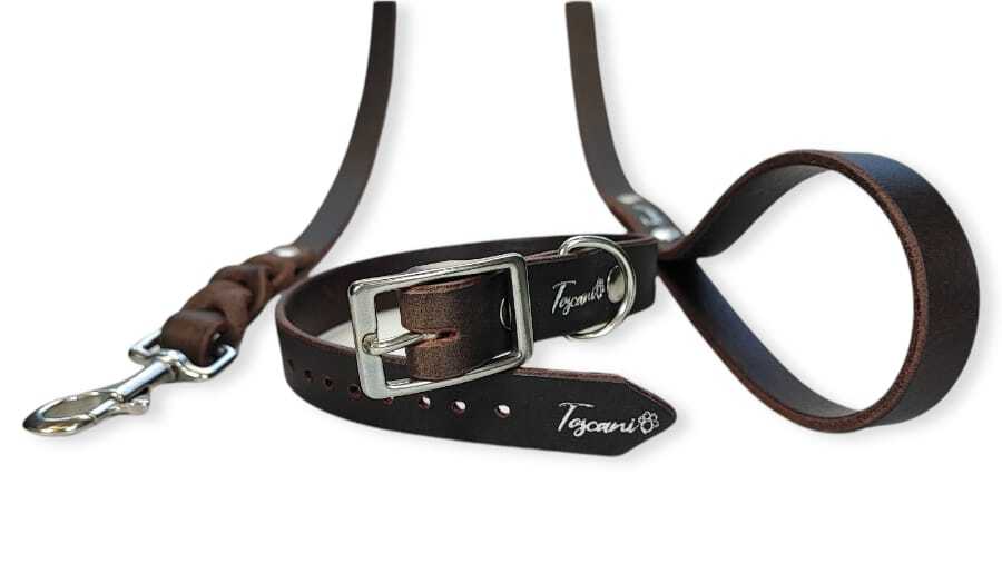Toscani Cuoio completo collare guinzaglio 20mm