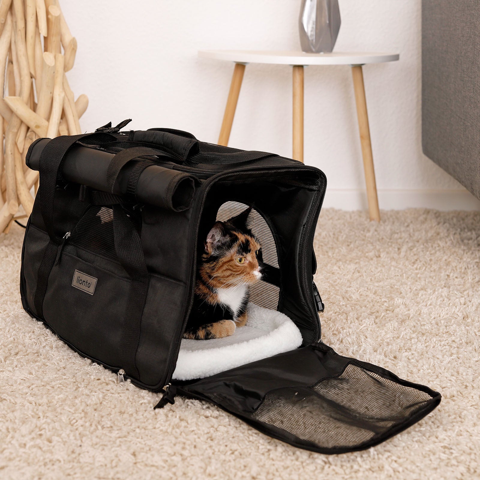 Lionto trasportino borsa gatto nera pieghevole 48,5x27x31,5 cm