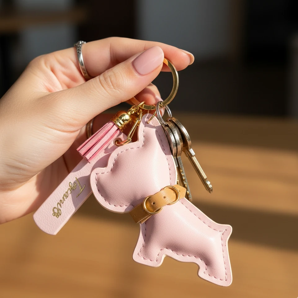 Toscani Gadget Portachiavi Cagnolino Ecopelle Rosa Candy Chic