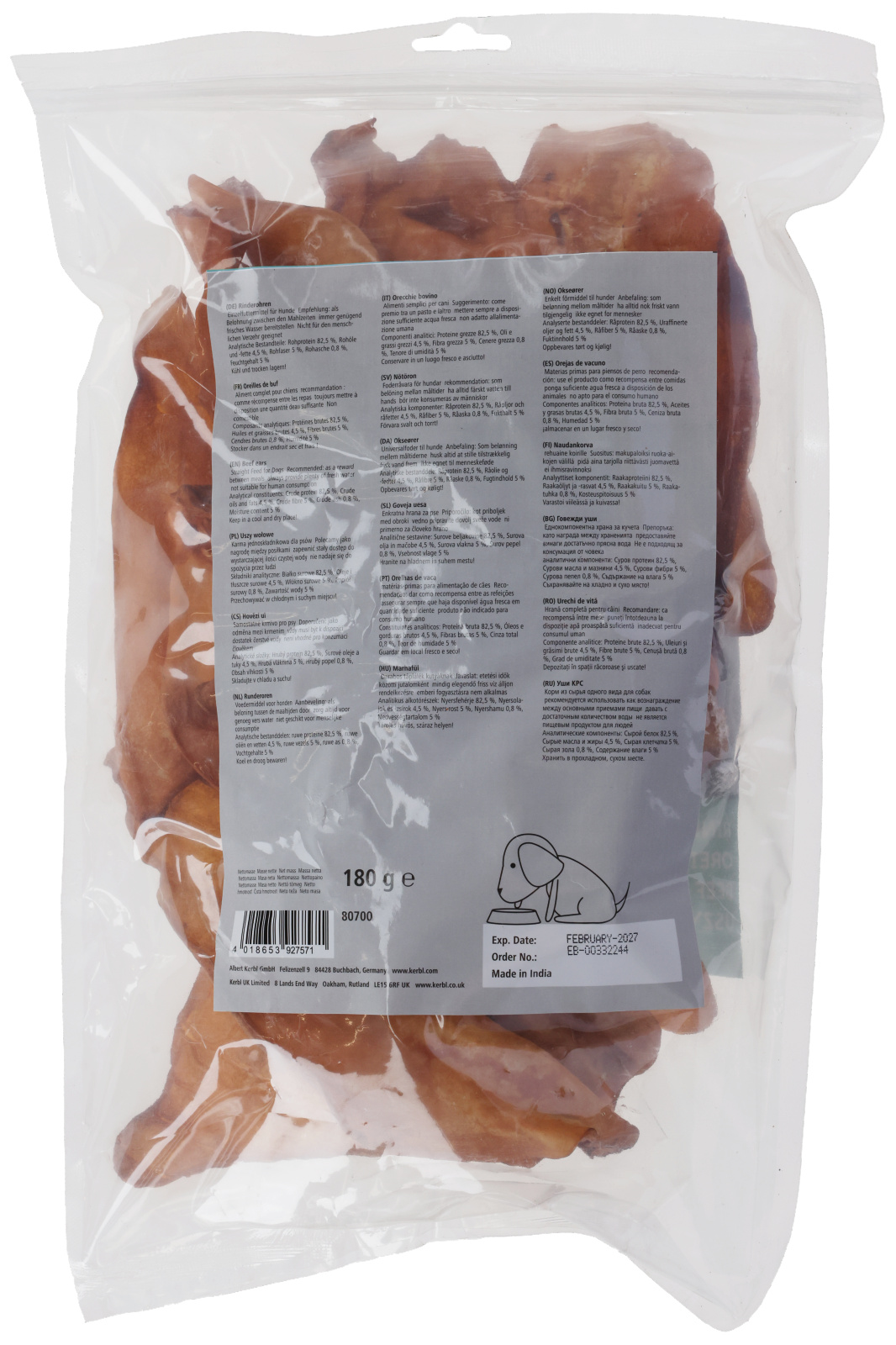 Kerbl Pet Beef Ears snack cane manzo magro