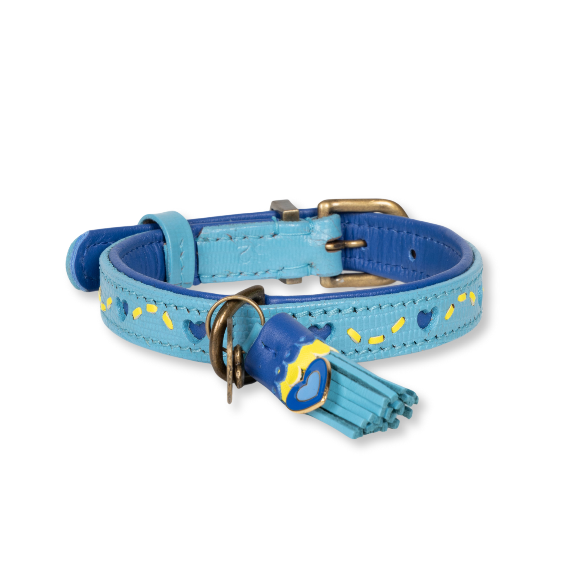 Dog with a Mission Sky collare cane pelle azzurra XS cuori
