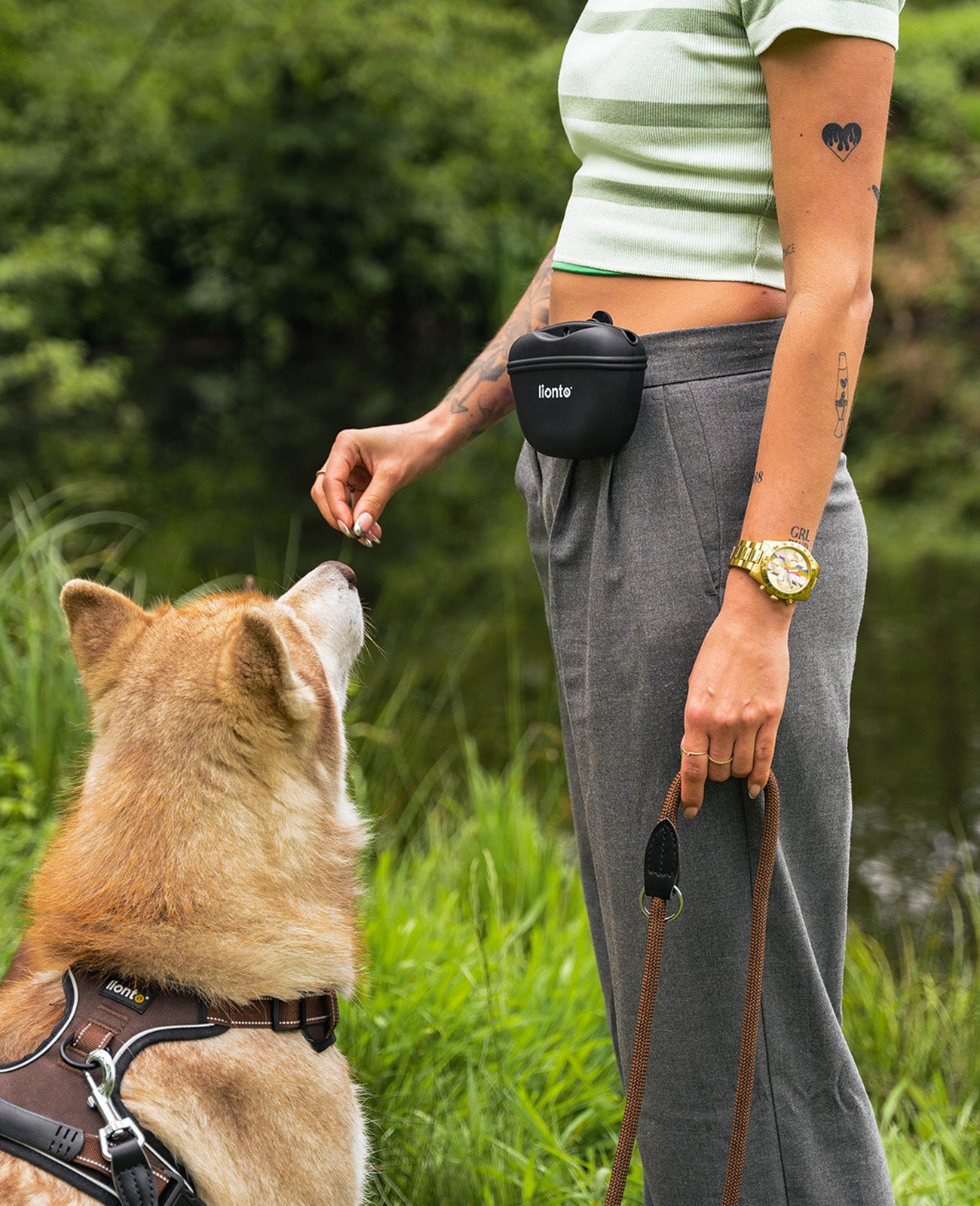 Lionto Futterbeutel silicone sacchetto premi cani 2 pezzi con clip