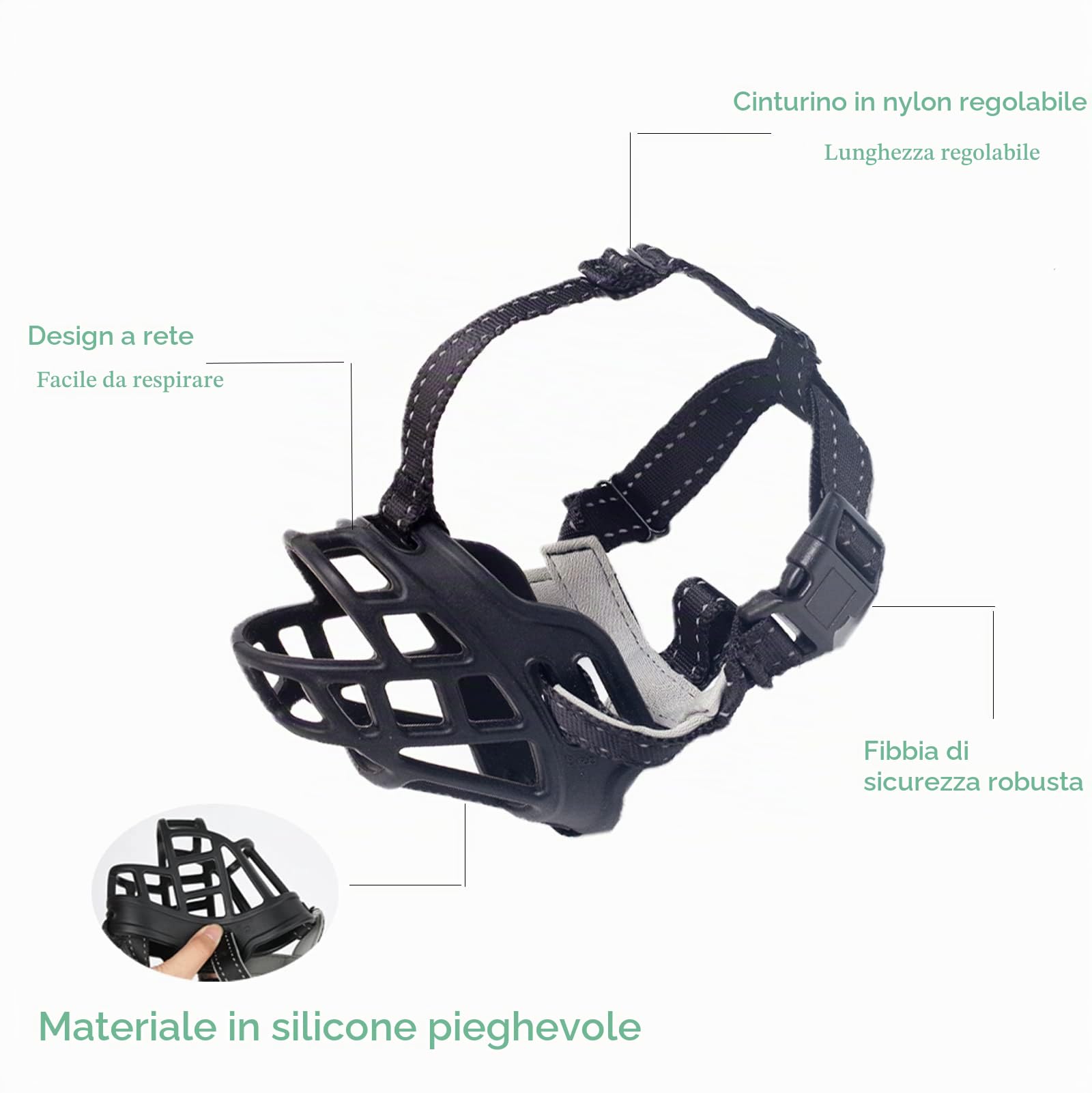 OHCOZZY Museruole Cani Museruola Cesto Taglia 3 Nero Silicone