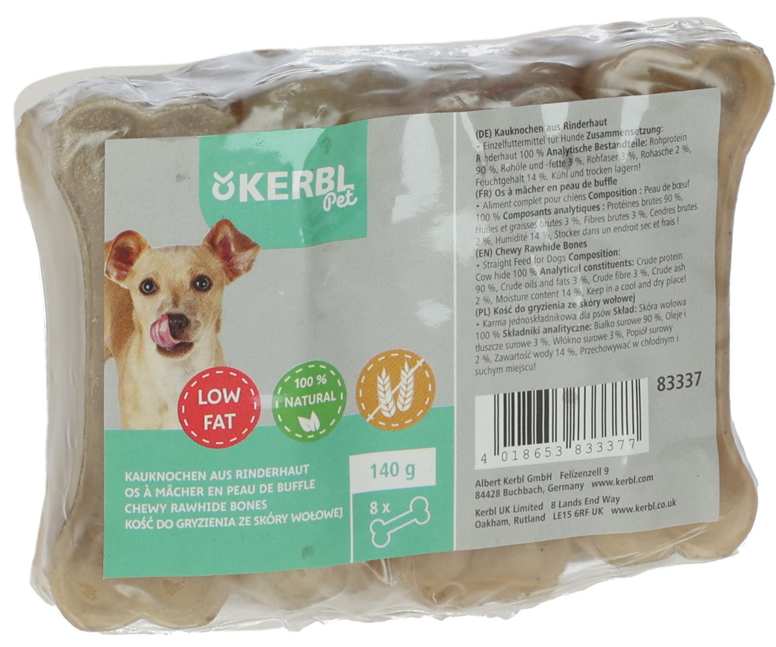 Kerbl Pet Rawhide Bone Osso pelle bovina cane da masticare