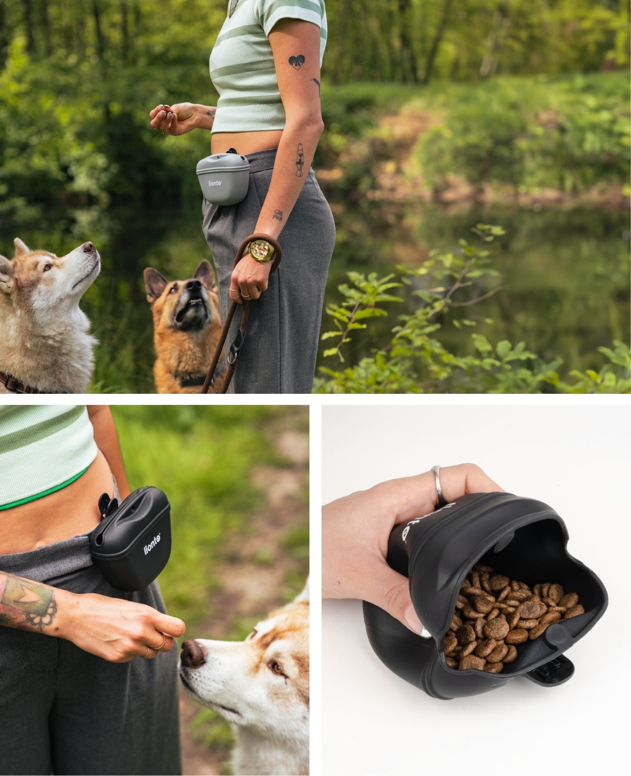 Lionto Futterbeutel silicone sacchetto premi cani 2 pezzi con clip