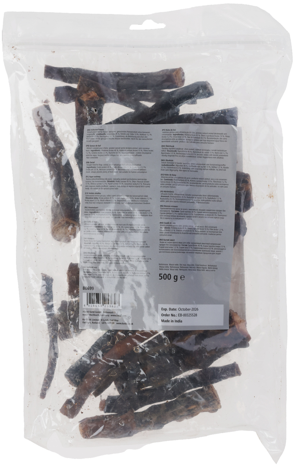 Kerbl Pet Oxtail coda di bue snack cane 500 g denti