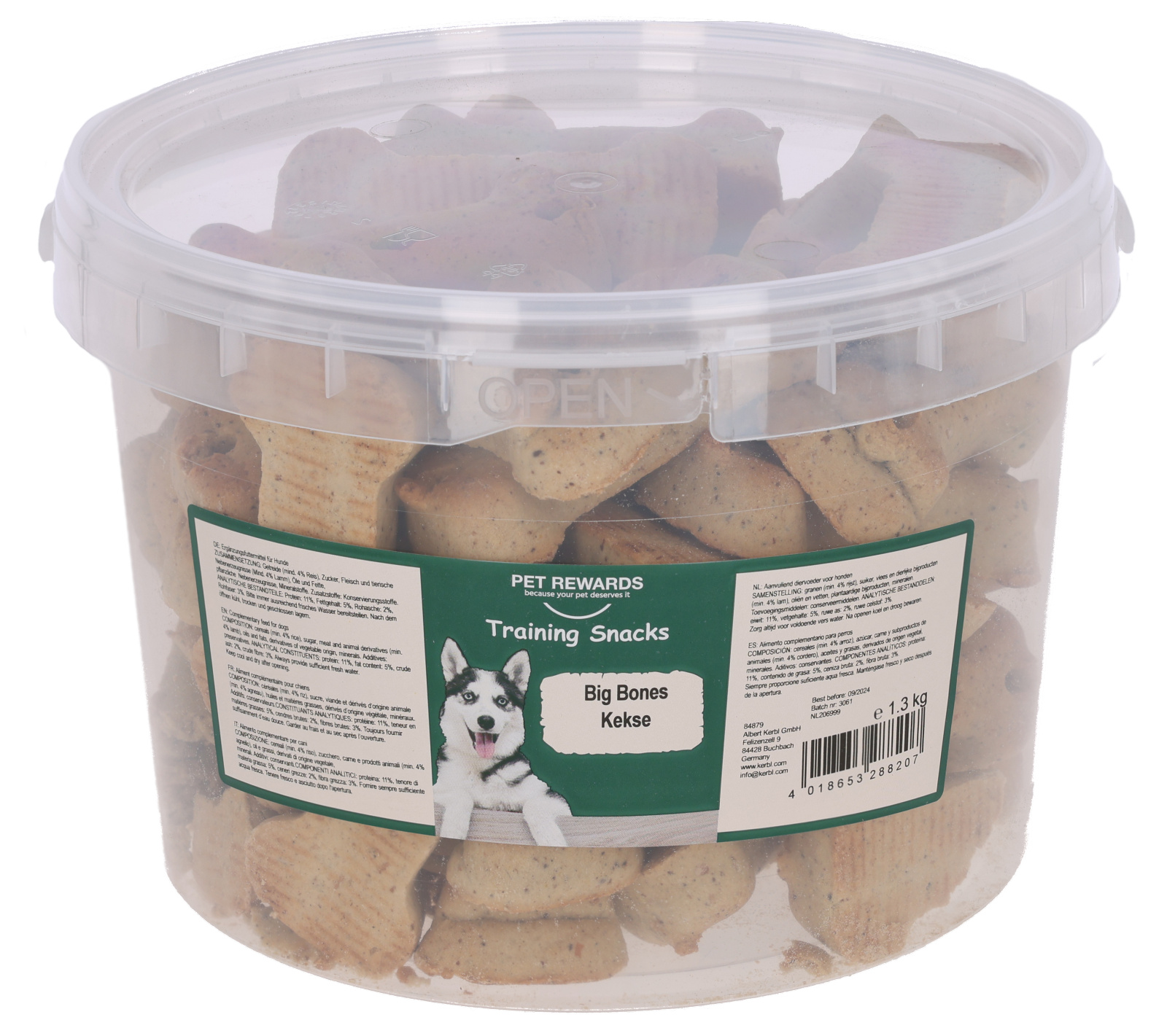 Kerbl Dog Chewing Pet Rewards Big Bone Biscotti Agnello Secchiello