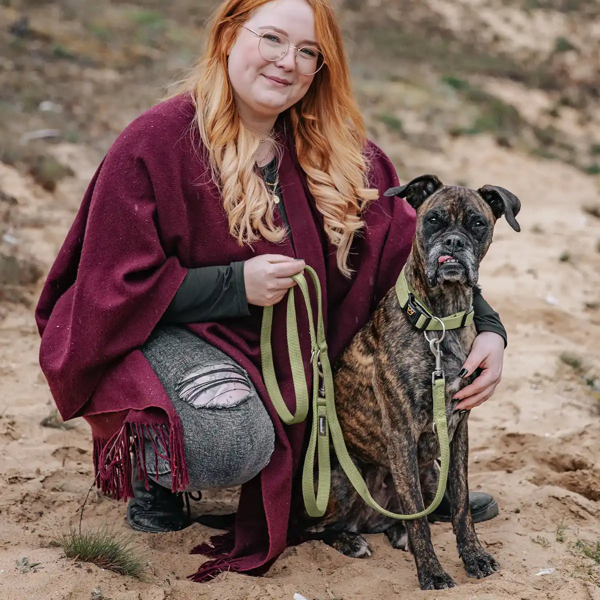 Rudelkönig Frida Guinzaglio Cane Khaki Regolabile 360°