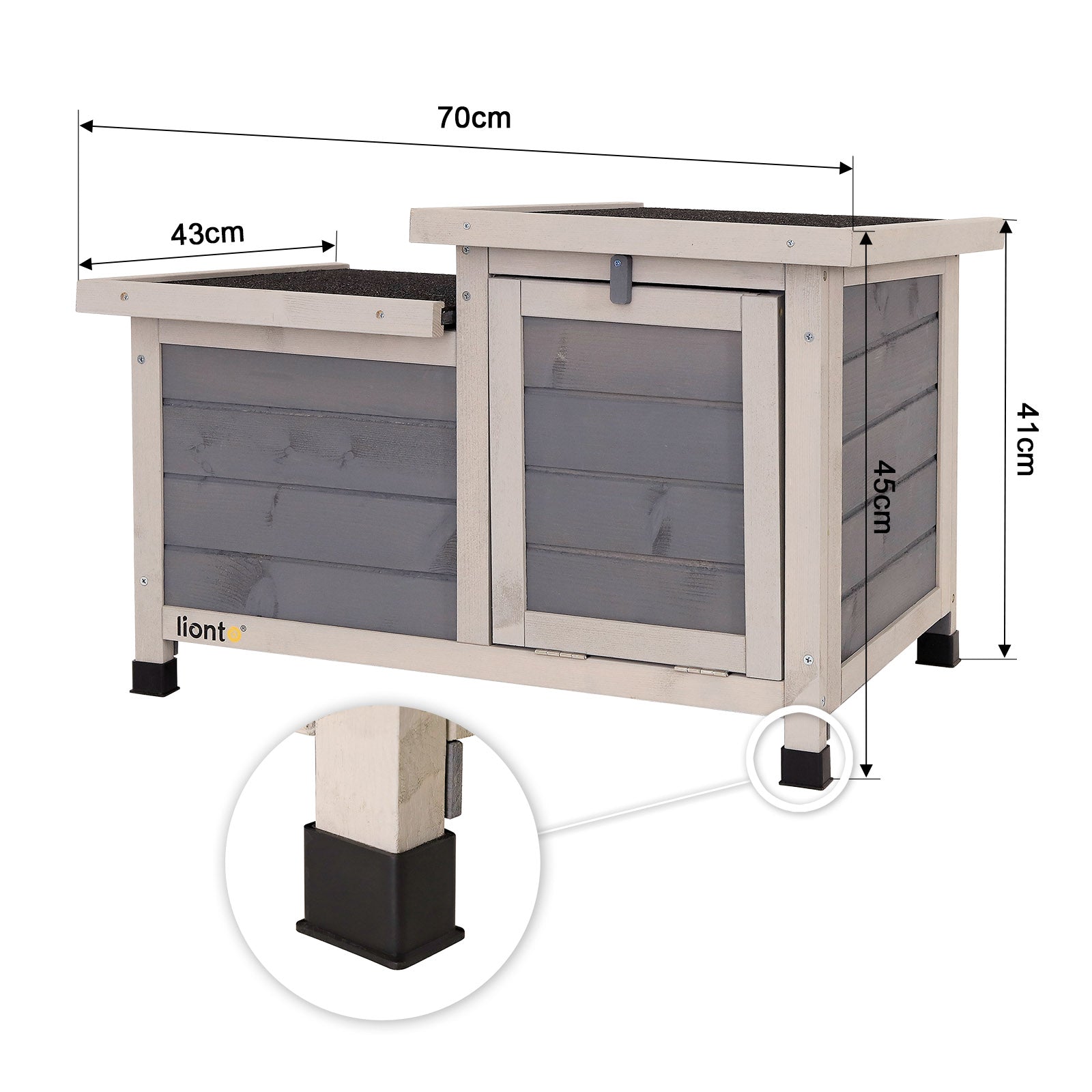 Lionto Casetta Legno 70x45 cm Ricovero Conigli Grigio