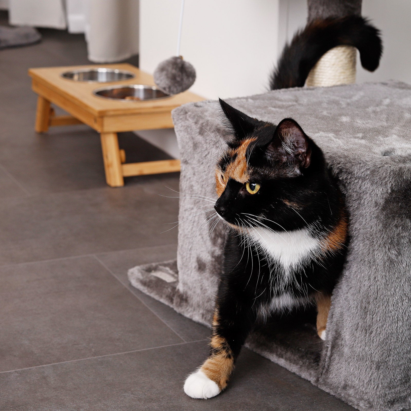 Lionto Katzenäpfe doppia ciotola gatto inox con supporto bambù