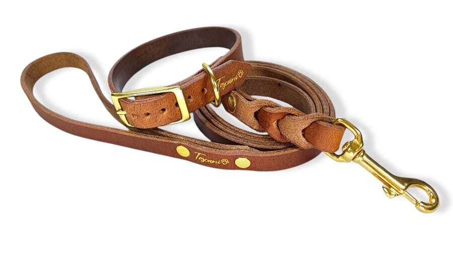 Toscani Cuoio completo collare guinzaglio 20mm