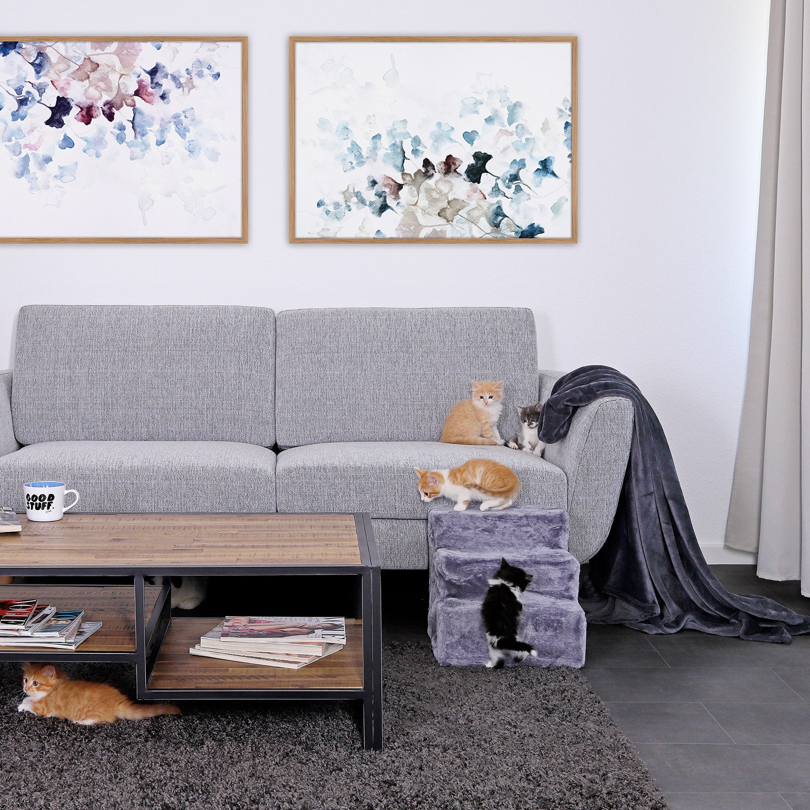 Lionto Katzentreppe scala per gatti beige in plush 36x46x34 cm
