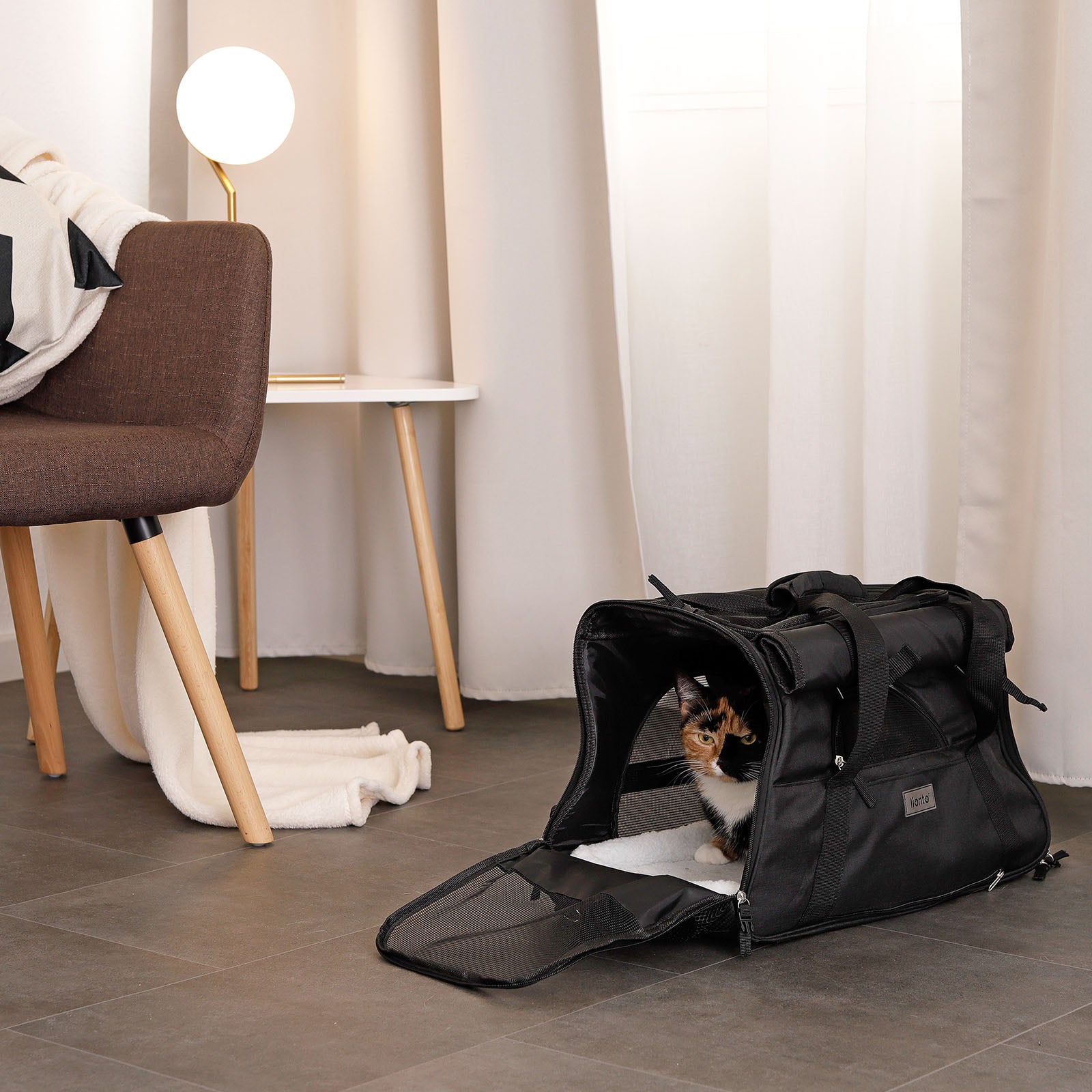 Lionto trasportino borsa gatto nera pieghevole 48,5x27x31,5 cm