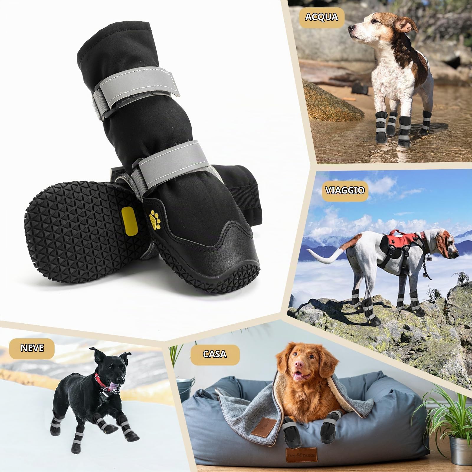 OHCOZZY Scarpette Cani Stivali Impermeabili M Nero 4 Pezzi