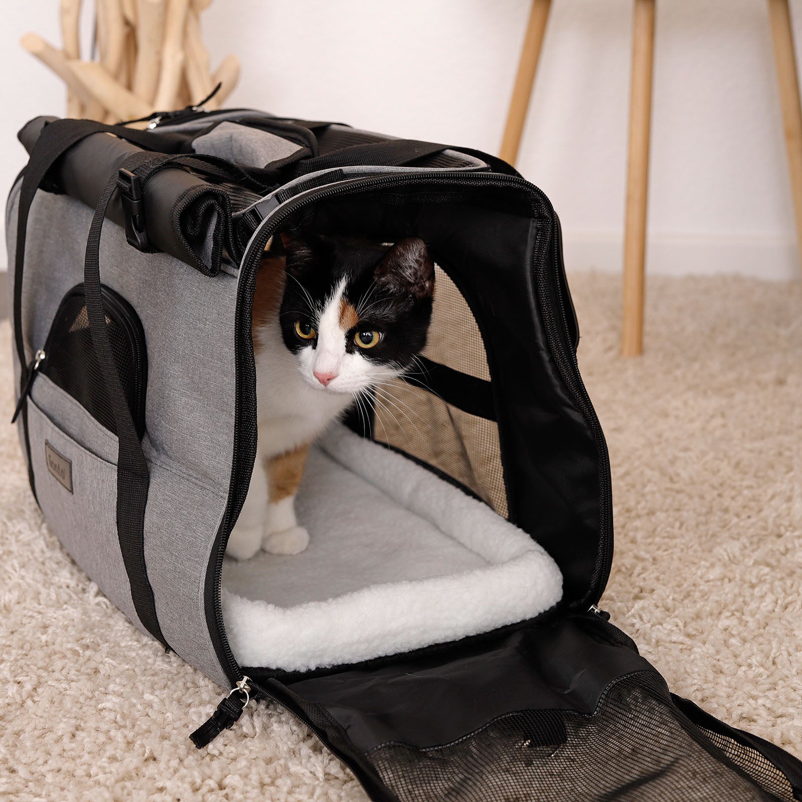 Lionto trasportino borsa gatto nera pieghevole 48,5x27x31,5 cm