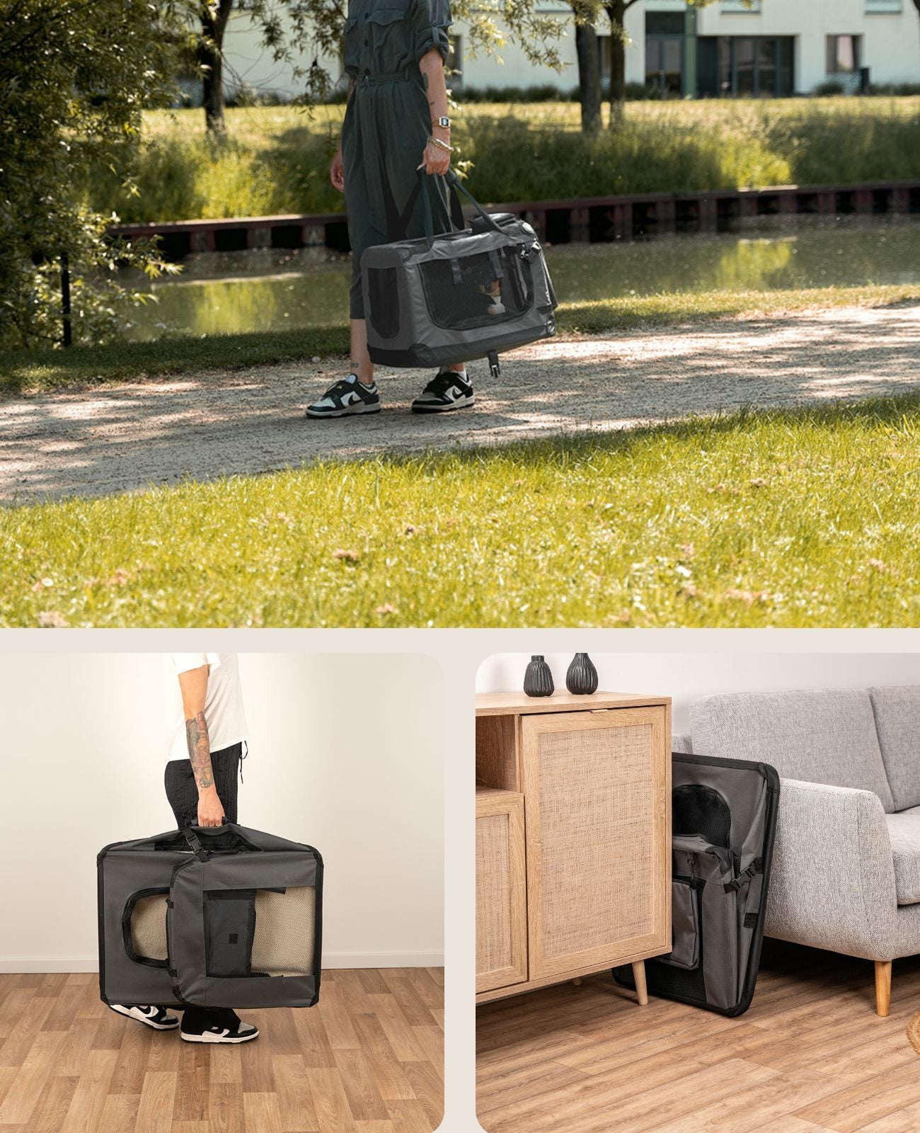 Lionto Hundetransportboxen Trasportino Pieghevole M Nero 60x42x44