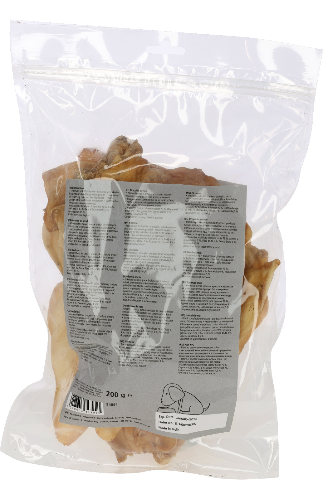 Kerbl Pet Dog Chewing Beef Ears snack masticativo naturale
