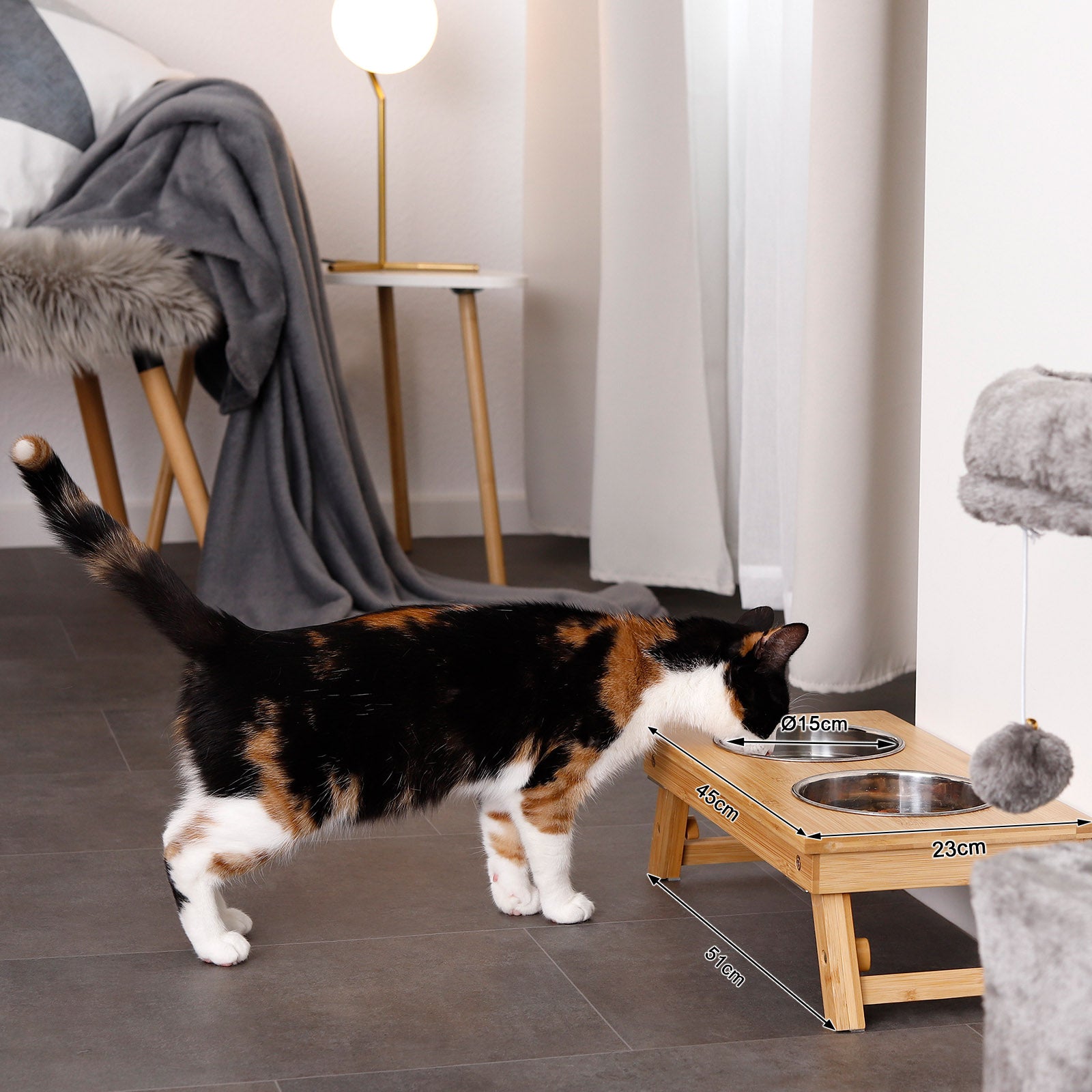Lionto Katzenäpfe doppia ciotola gatto inox con supporto bambù