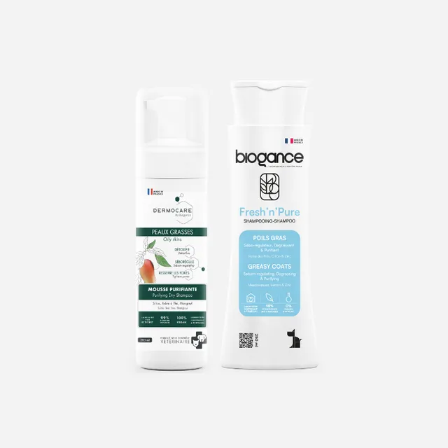 Biogance Pack Peaux Grasses kit cane shampoo e mousse