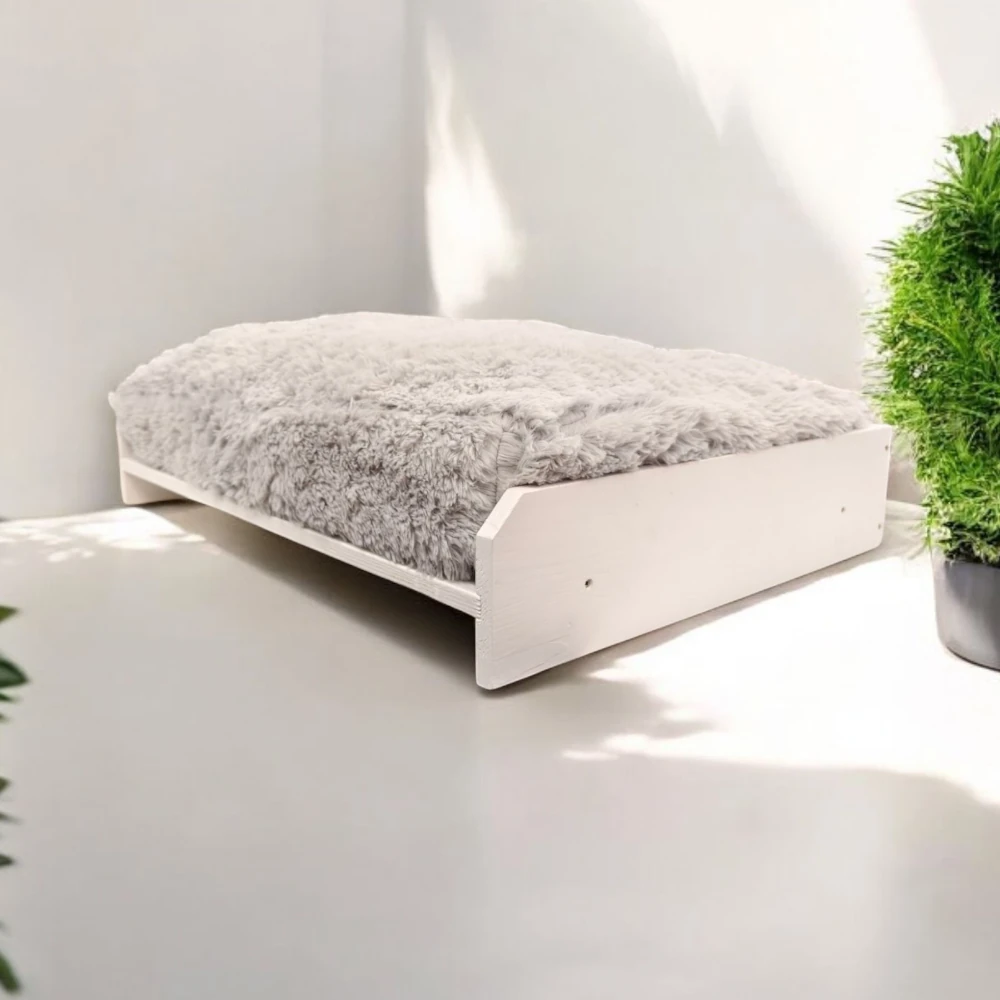 Toscani Vet Bed divano cani legno bianco cuscino fluffy