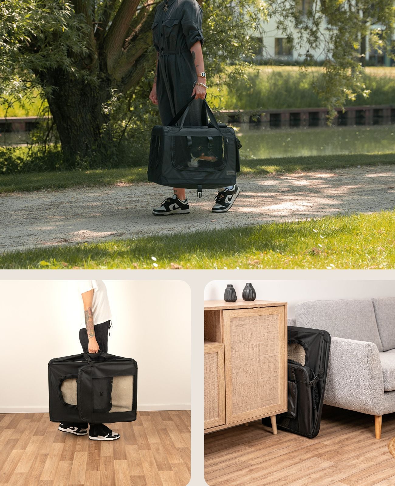 Lionto Trasportino Gatti M 60x42x44 cm Nero Pieghevole