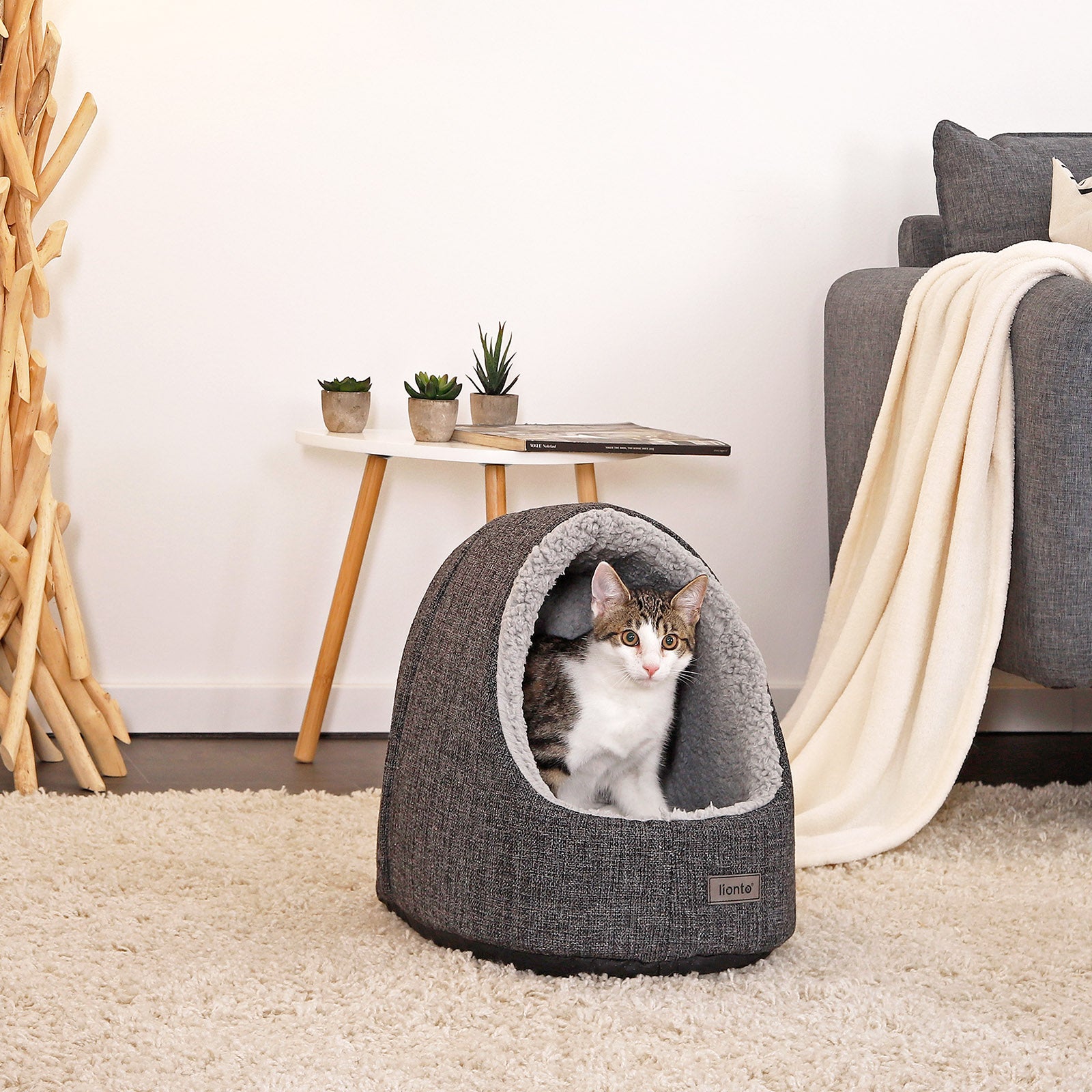 Lionto Katzenbettchen grotta gatto 40x35x38 cm grigio scuro