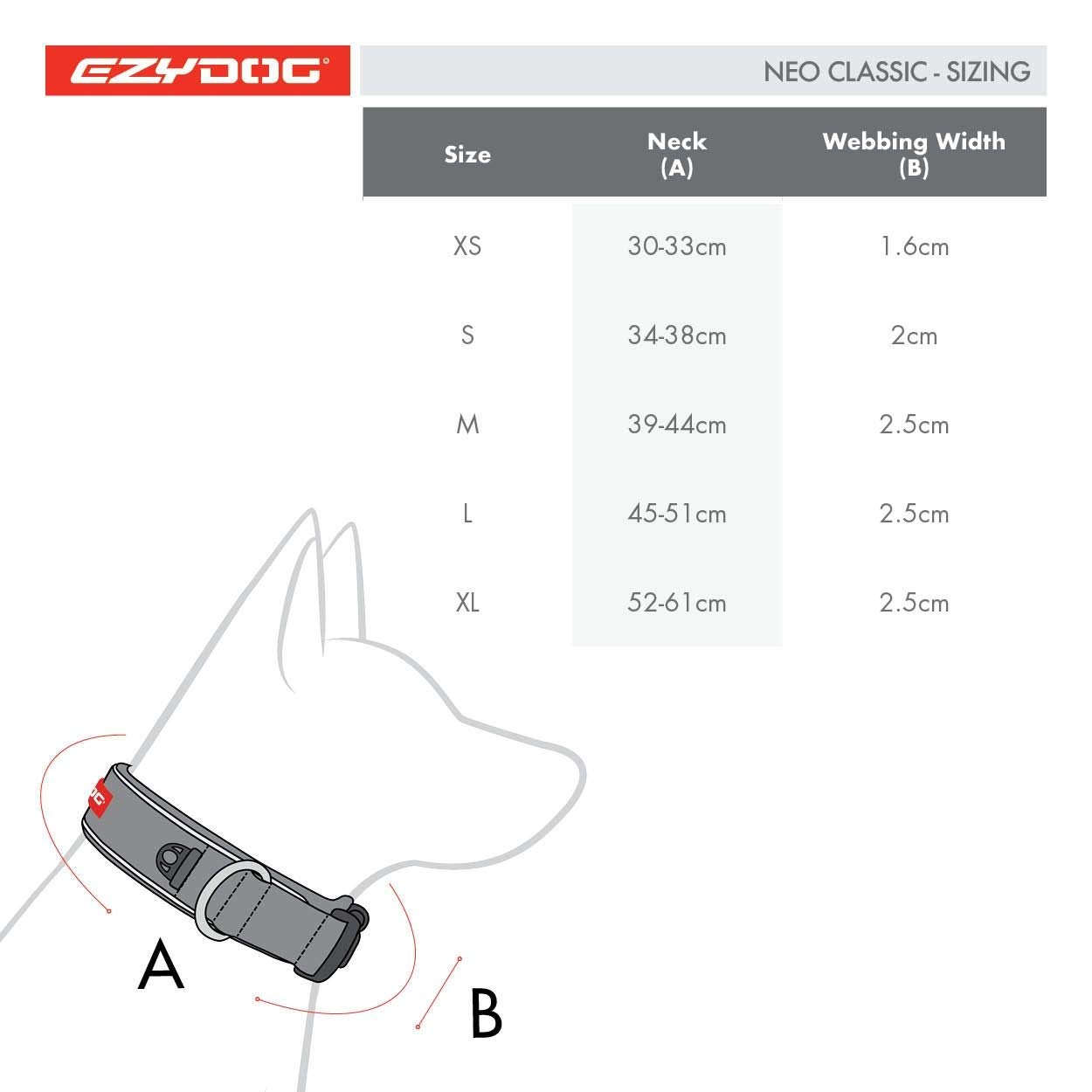 EzyDog Dog Collars Neo Classic collare cane impermeabile