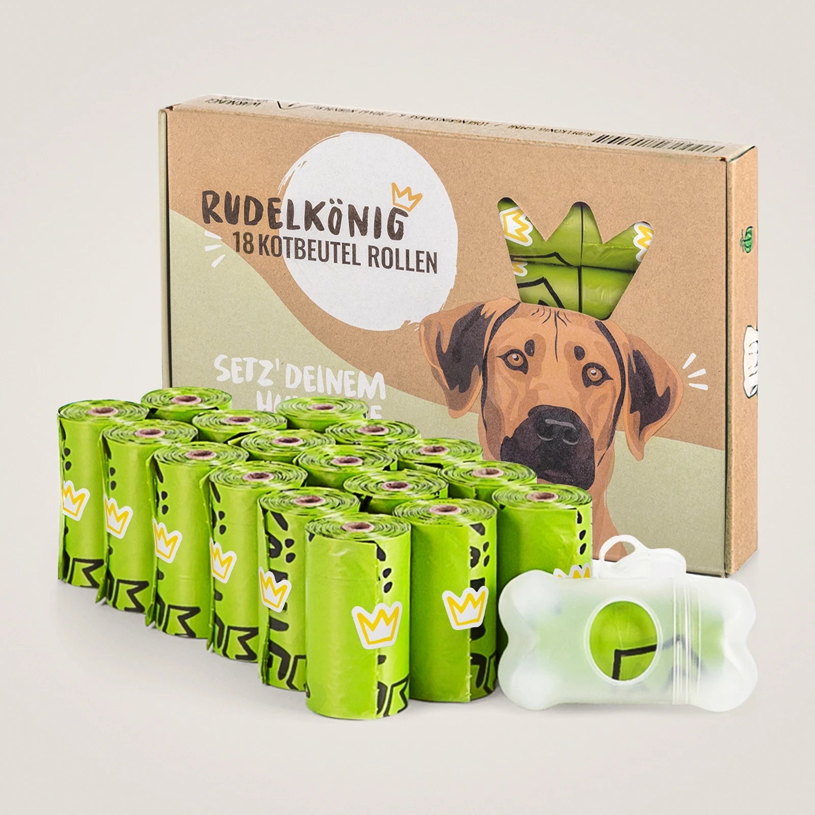 Rudelkönig sacchetti cane riciclati verdi 18 rotoli+dispenser