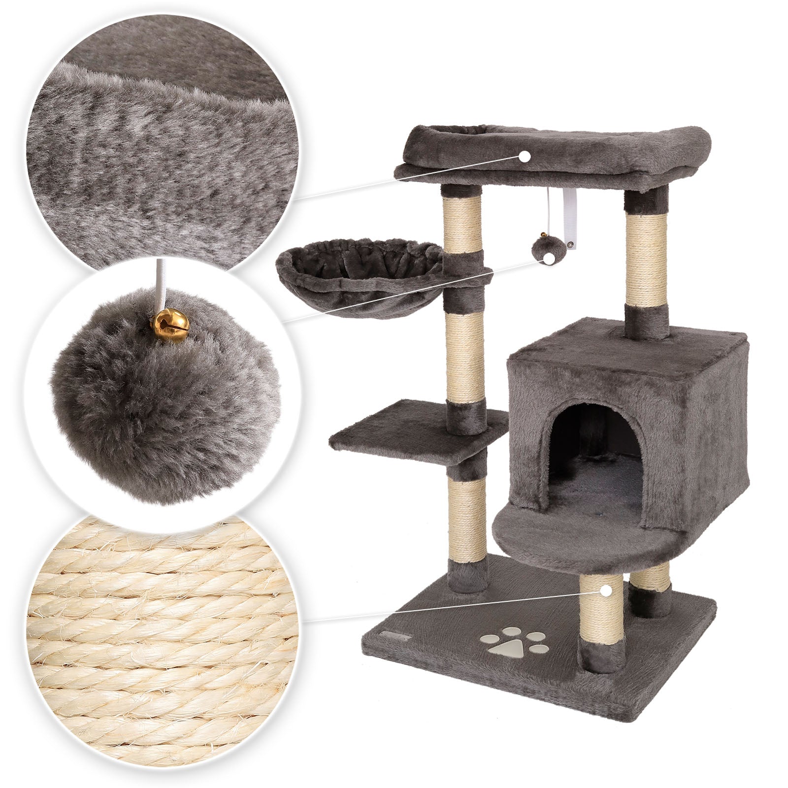 Lionto Katzenkratzbäume tiragraffi gatto grigio 93 cm sisal