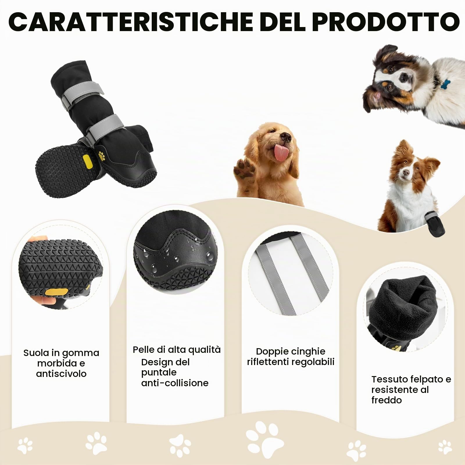 OHCOZZY Scarpette Cani Stivali Impermeabili M Nero 4 Pezzi