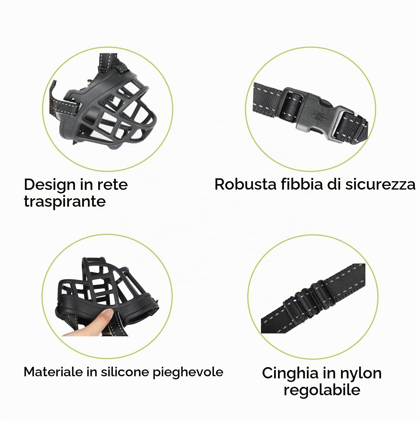 OHCOZZY Museruole Cani Museruola Cesto Taglia 3 Nero Silicone
