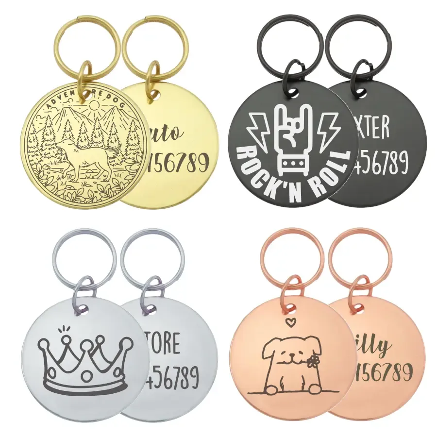 Toscani Cuoio medaglietta cane acciaio personalizzata 30 mm