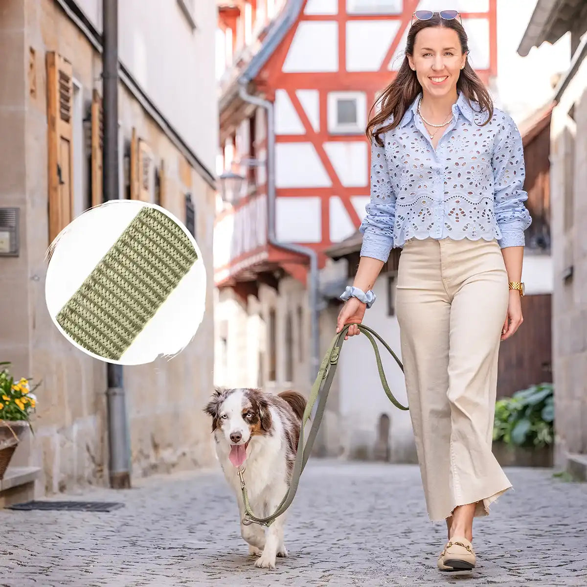 Rudelkönig Bella Guinzaglio Cane Khaki 20mm Neoprene