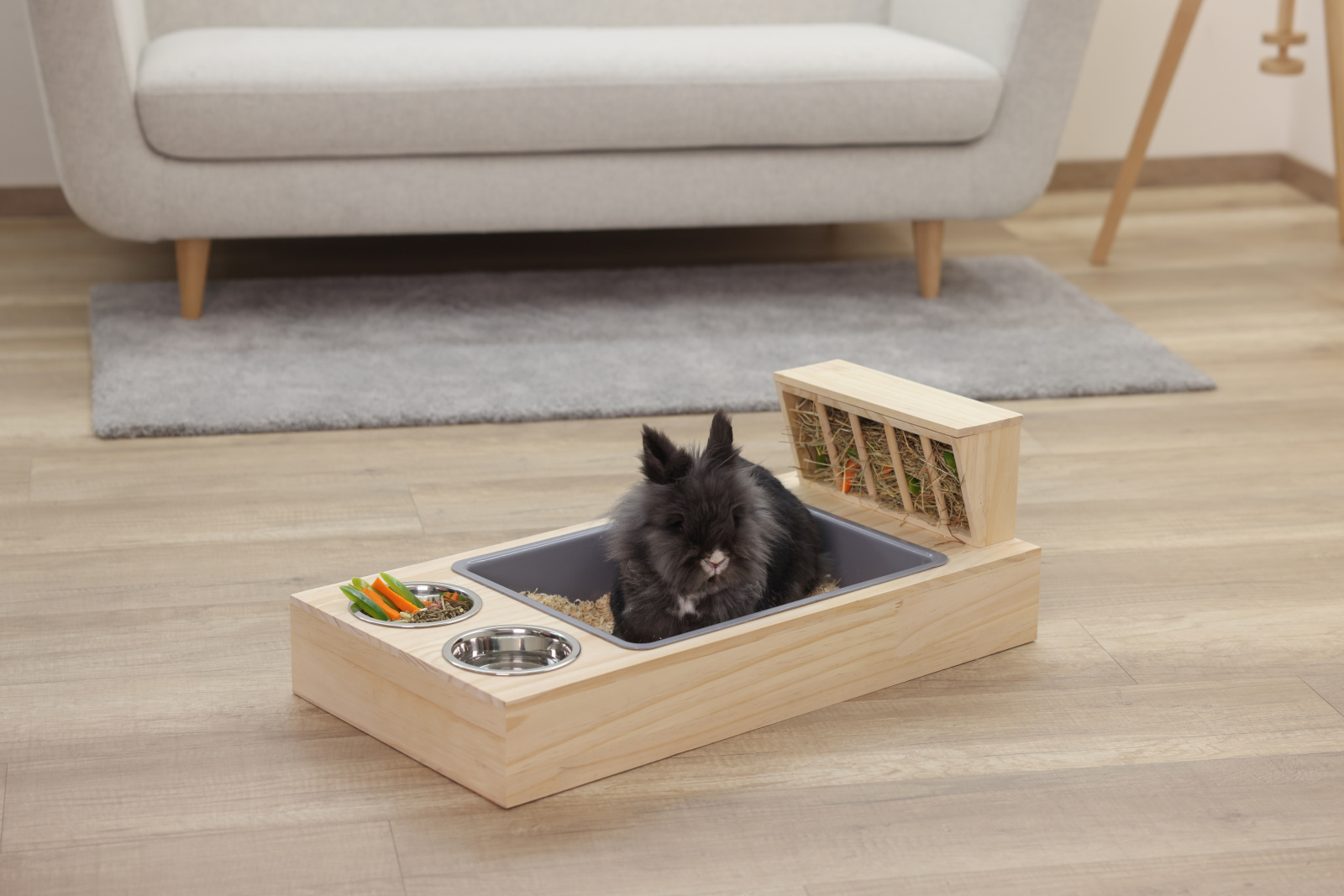 Kerbl Pet Digging Station rastrelliera conigli con ciotole