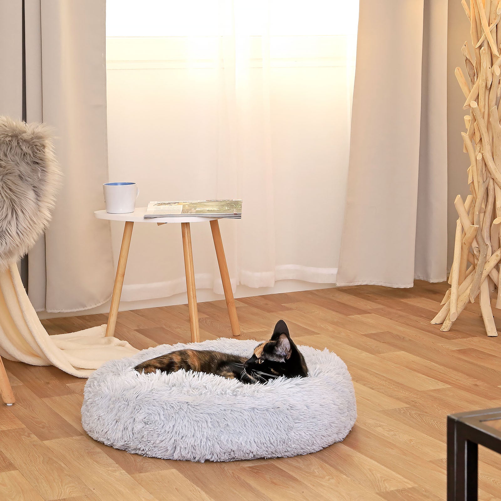 Lionto Katzenbettchen cuccia gatto donut peluche grigio scuro 60 cm