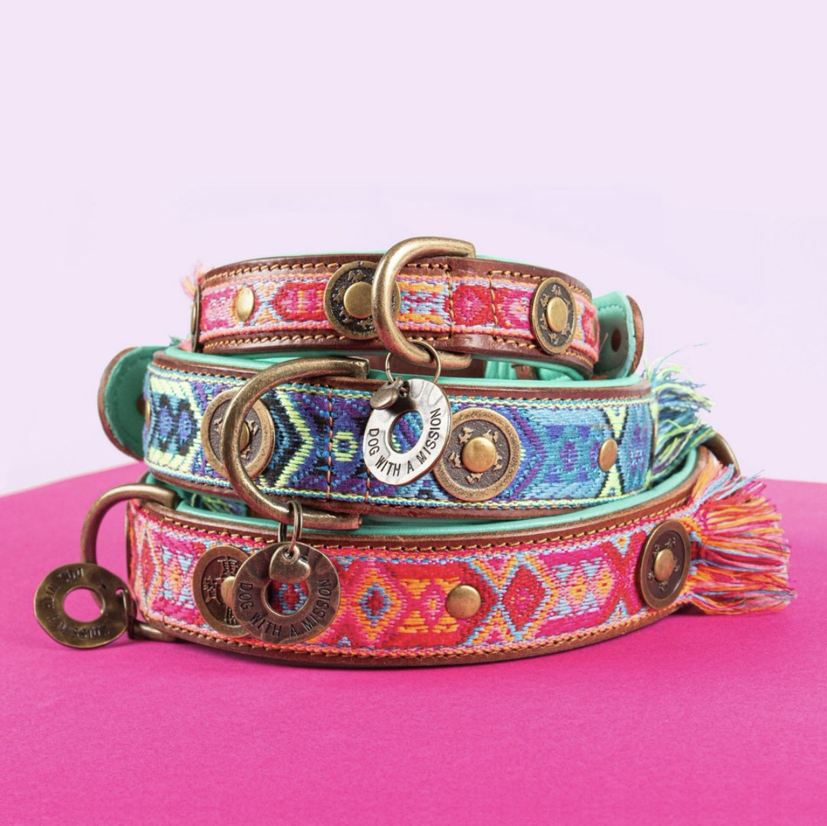 Dog with a Mission Boho Rosa L collare in pelle rosa 4 cm