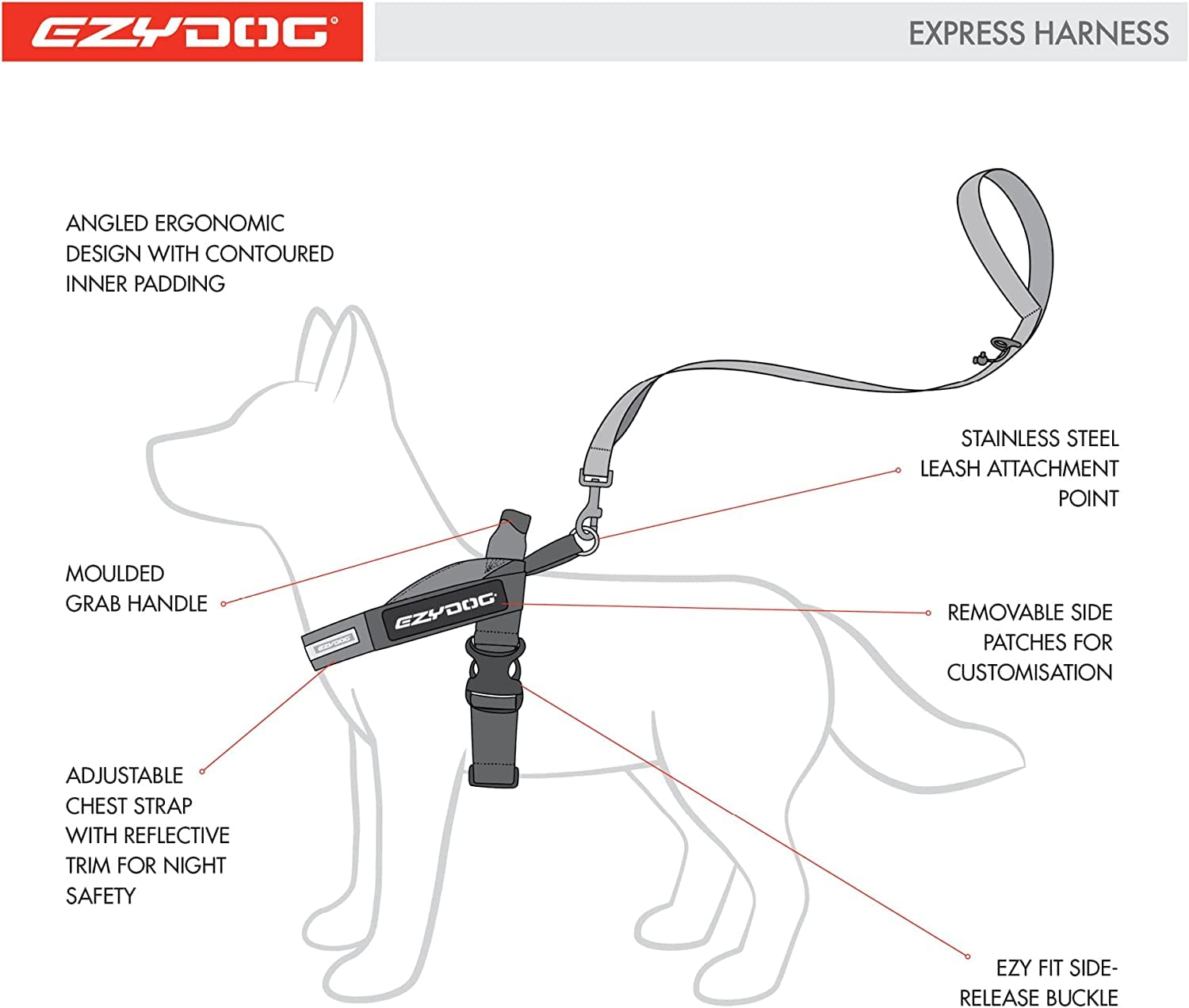 EzyDog Express pettorina per cani S rosso ergonomica