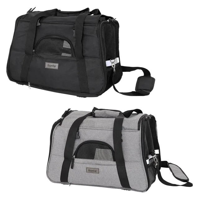 Lionto trasportino borsa gatto nera pieghevole 48,5x27x31,5 cm
