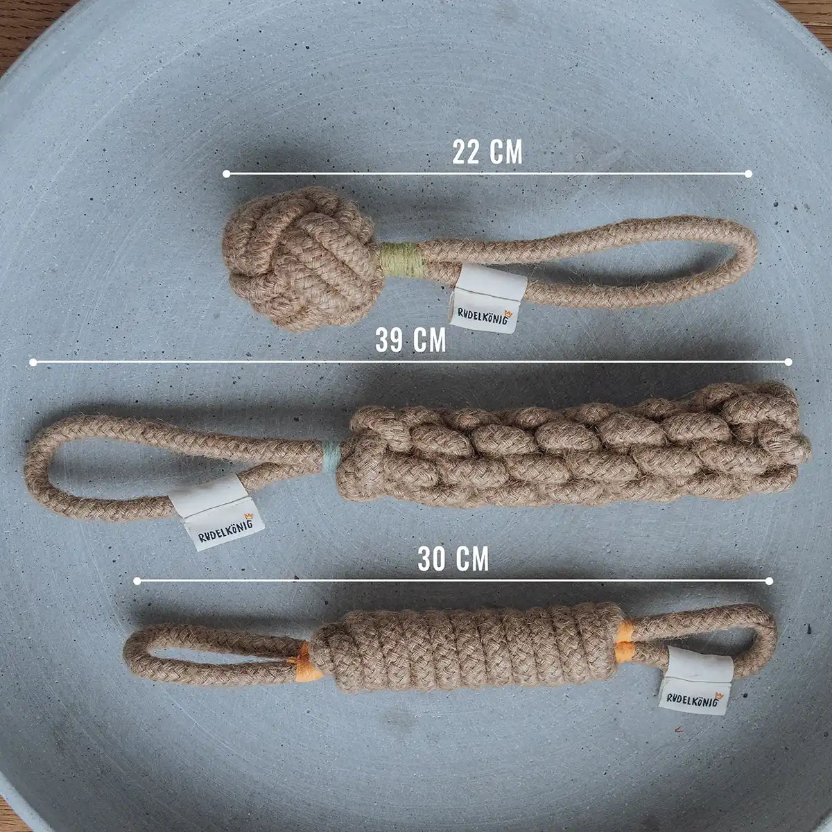 Rudelkönig Hundespielzeug Seilspielzeug giocattolo corda 3 pz Natur cotone