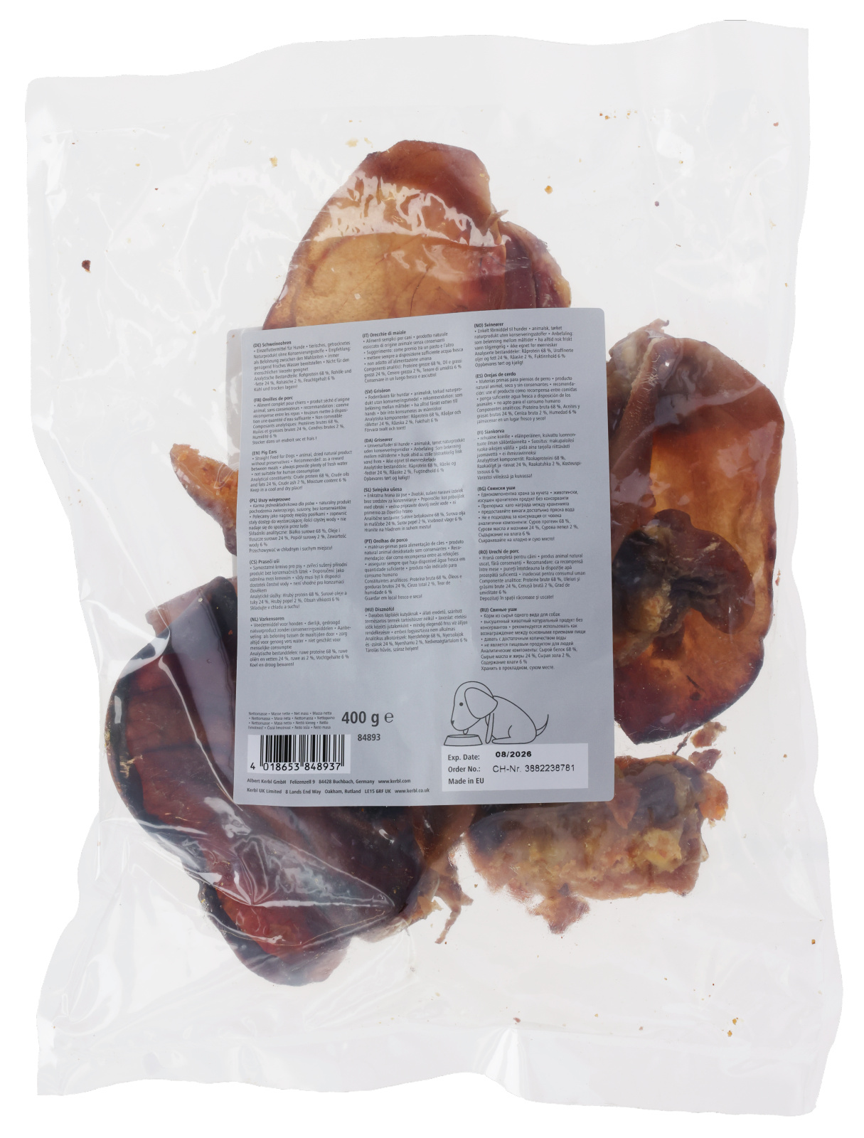 Kerbl Pet Pig Ears Orecchie Maiale Snack Cane Naturale